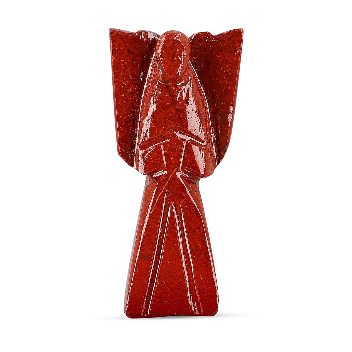 2pc Red Jasper Gemstone Angel with Matching Cross Pendant Necklace (24-26 Inches) in Silvertone image number 2