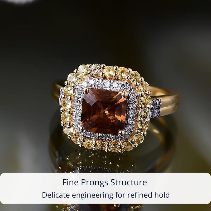 D'Joy AAA Golden Turkizite and Multi Gemstone 3.25 ctw Solar Blaze Ring in 18K Vermeil Yellow Gold Over Sterling Silver (Size 10.0)