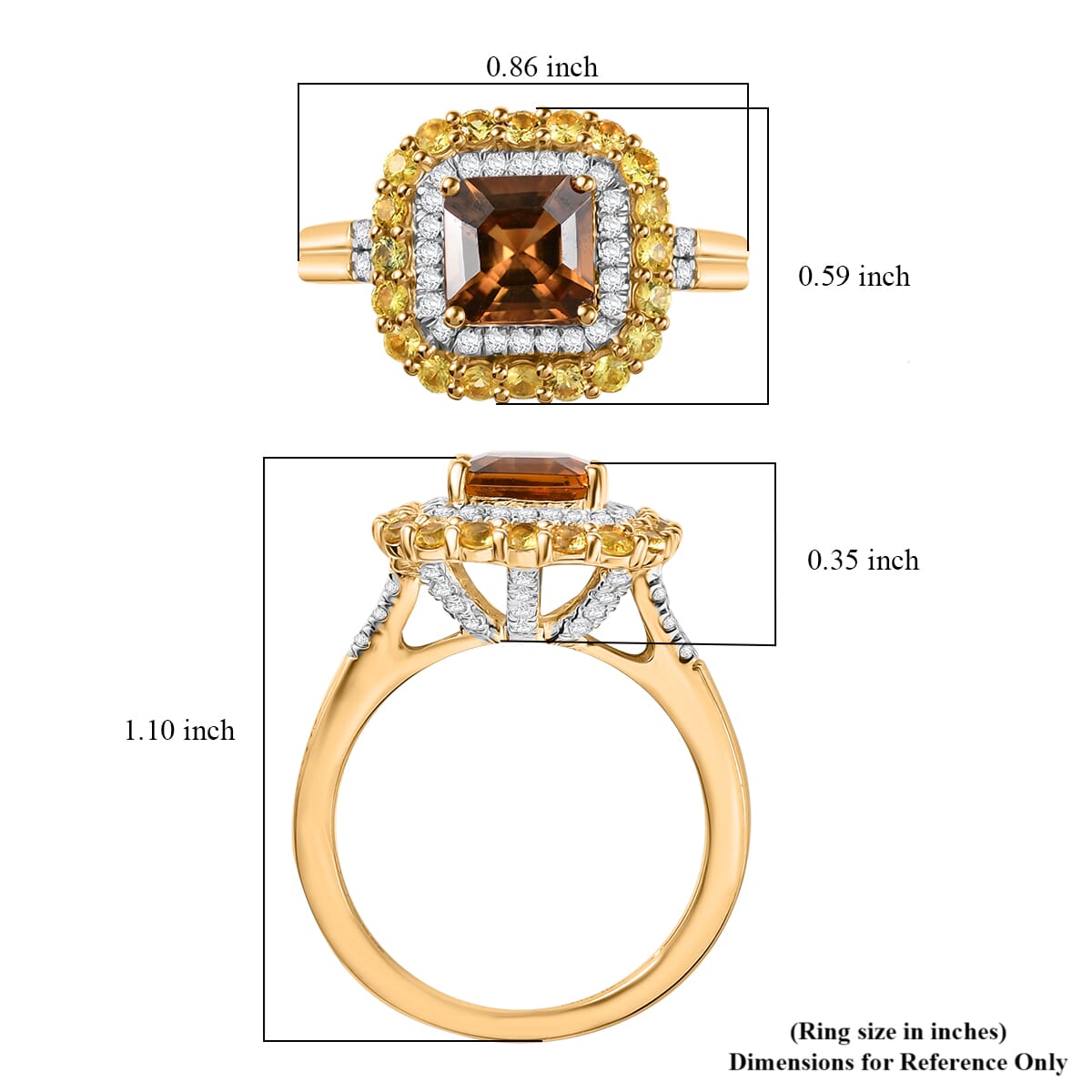 D'Joy AAA Golden Turkizite and Multi Gemstone 3.25 ctw Art Deco Ring in 18K Vermeil Yellow Gold Over Sterling Silver (Size 10.0) image number 5