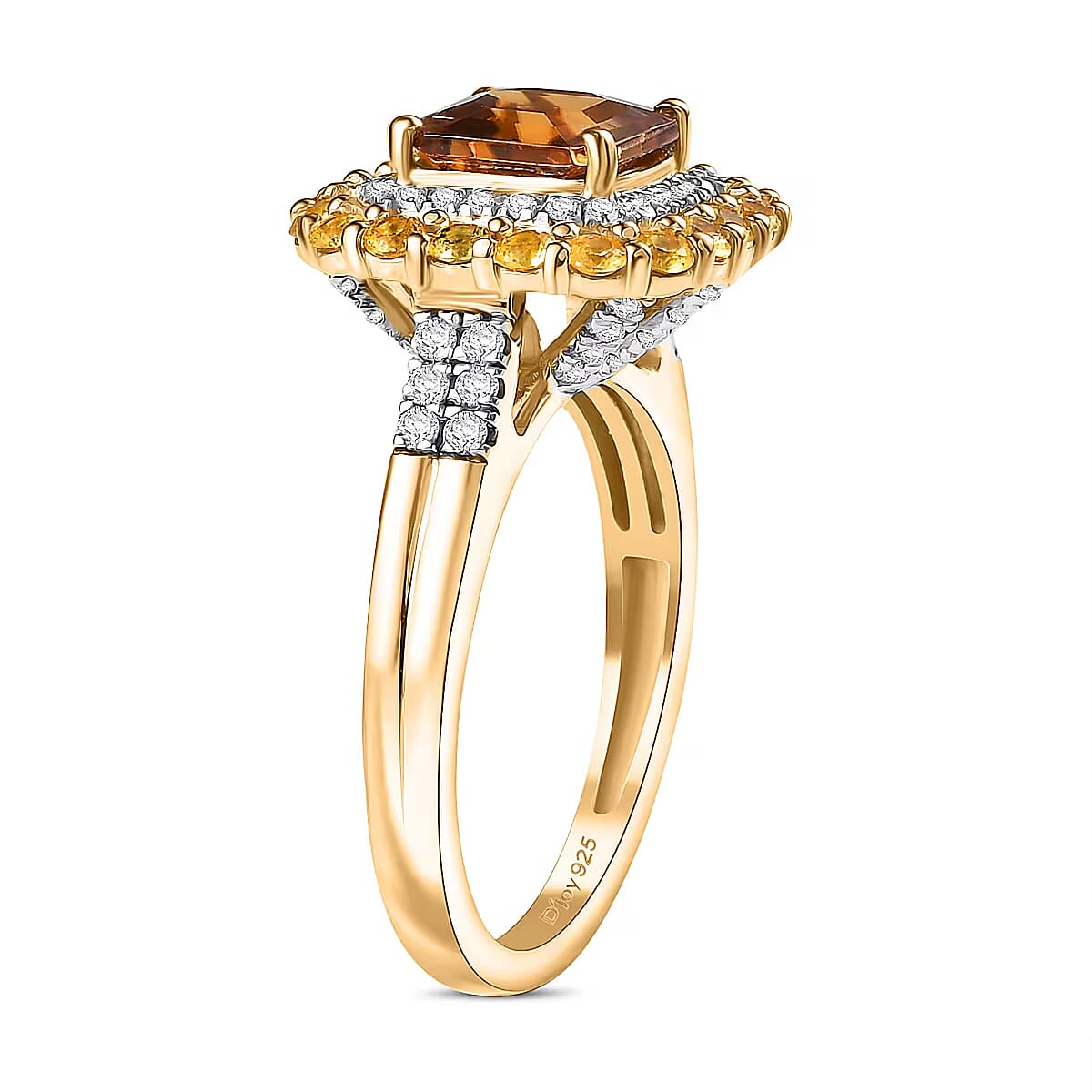 D'Joy AAA Golden Turkizite and Multi Gemstone 3.25 ctw Solar Blaze Ring in 18K Vermeil Yellow Gold Over Sterling Silver (Size 5.0) image number 7