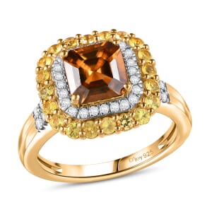 D'Joy AAA Golden Turkizite and Multi Gemstone 3.25 ctw Art Deco Ring in 18K Vermeil Yellow Gold Over Sterling Silver (Size 7.0)