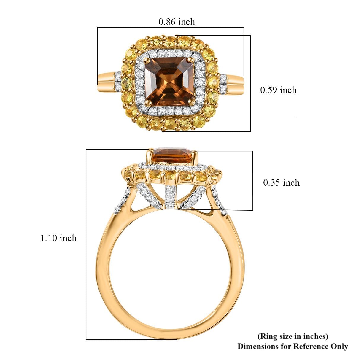 D'Joy AAA Golden Turkizite and Multi Gemstone 3.25 ctw Solar Blaze Ring in 18K Vermeil Yellow Gold Over Sterling Silver (Size 7.0) image number 5