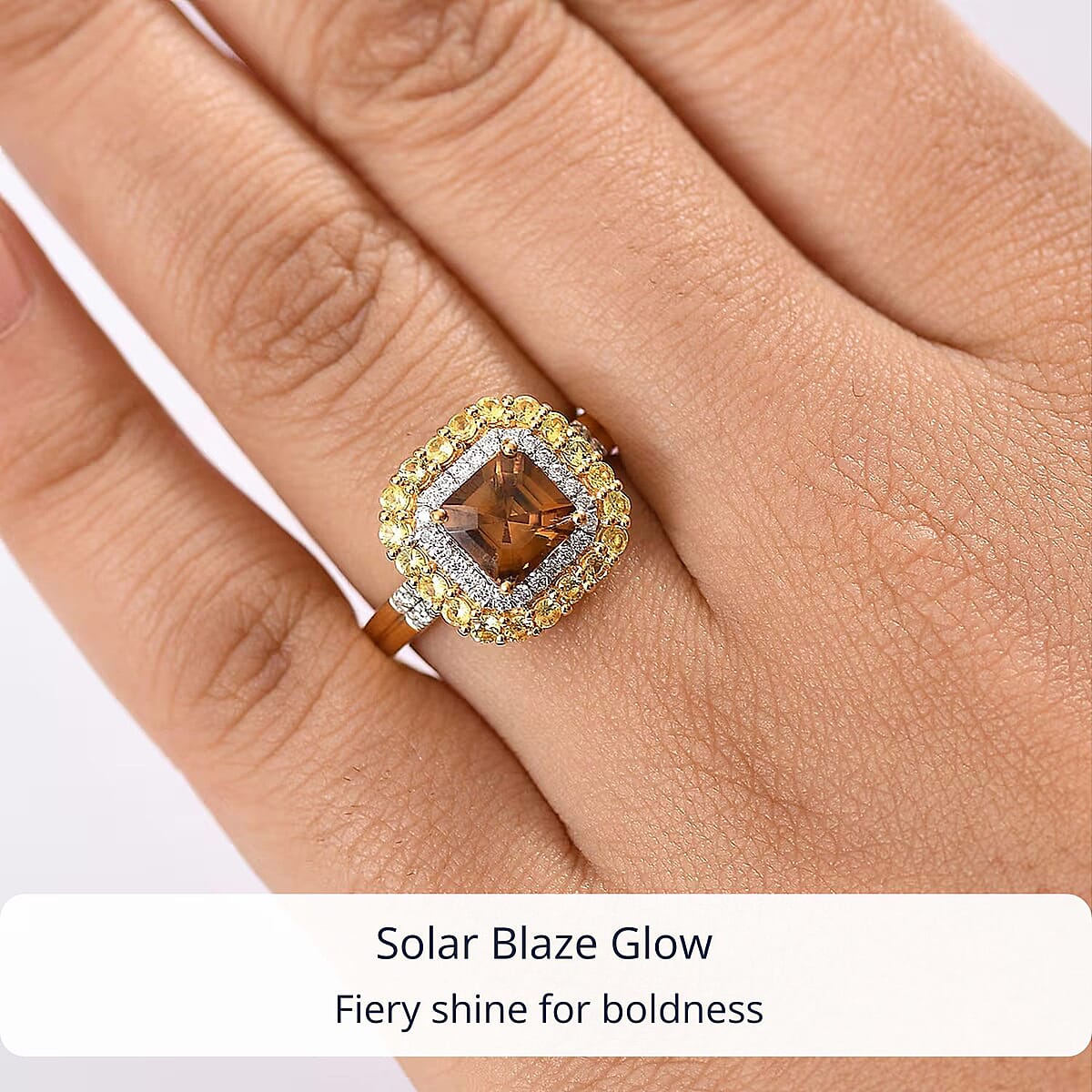 D'Joy AAA Golden Turkizite and Multi Gemstone 3.25 ctw Solar Blaze Ring in 18K Vermeil Yellow Gold Over Sterling Silver (Size 8.0) image number 1