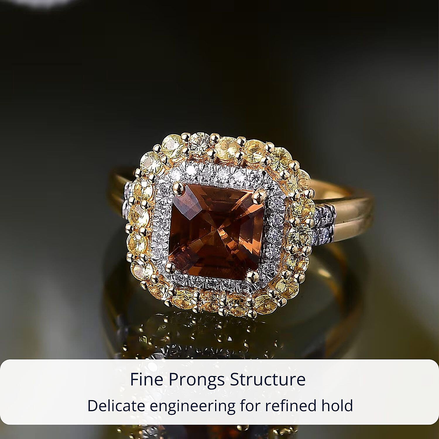 D'Joy AAA Golden Turkizite and Multi Gemstone 3.25 ctw Solar Blaze Ring in 18K Vermeil Yellow Gold Over Sterling Silver (Size 8.0)
