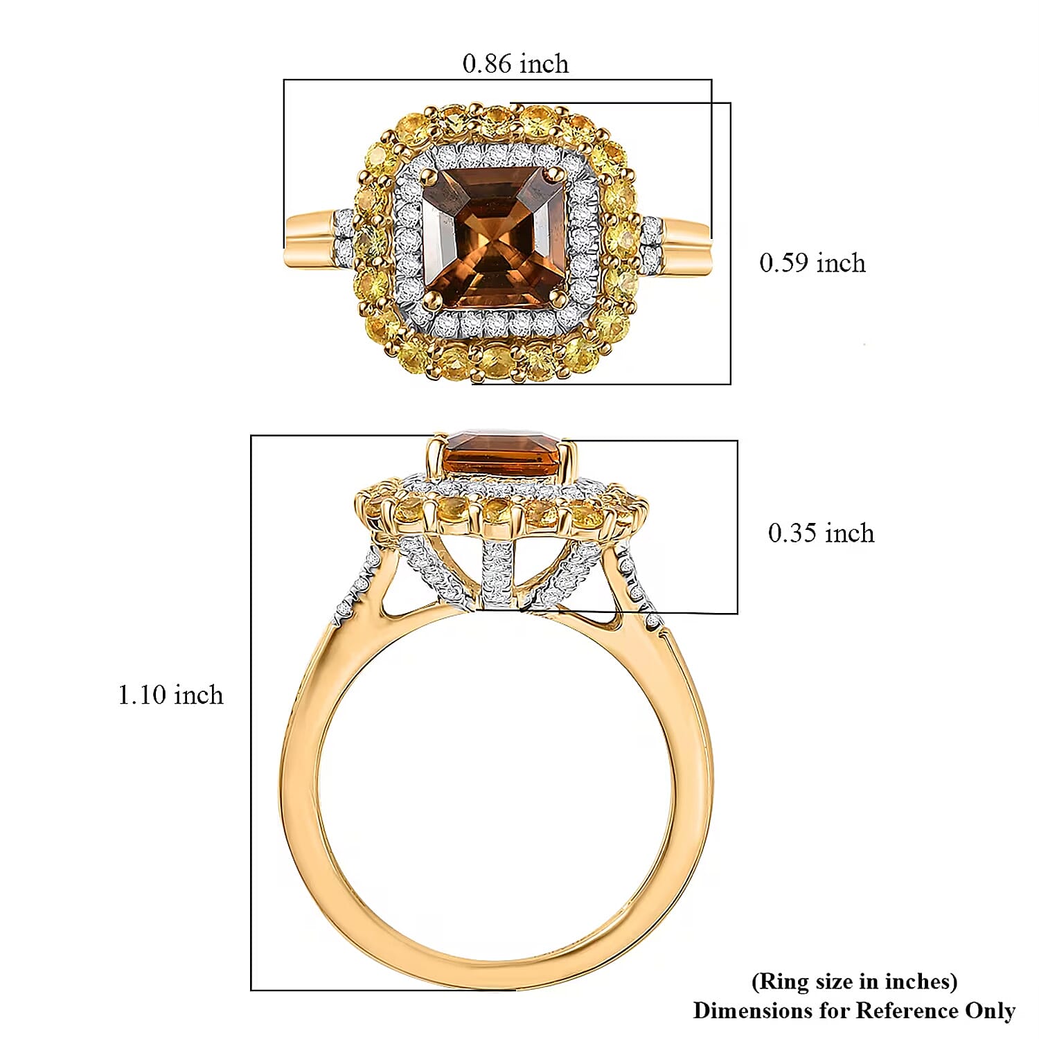 D'Joy AAA Golden Turkizite and Multi Gemstone 3.25 ctw Solar Blaze Ring in 18K Vermeil Yellow Gold Over Sterling Silver (Size 8.0)