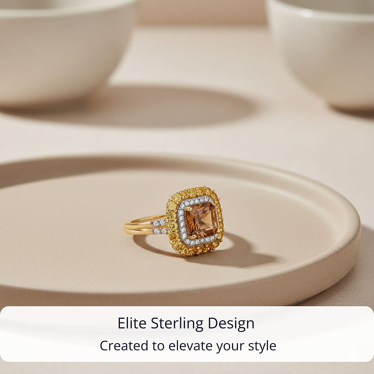 D'Joy AAA Golden Turkizite and Multi Gemstone 3.25 ctw Solar Blaze Ring in 18K Vermeil Yellow Gold Over Sterling Silver (Size 9.0) image number 2