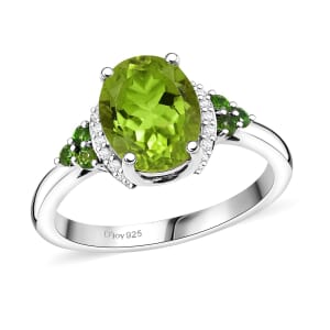 D'Joy Peridot and Multi Gemstone 3.25 ctw Landscape Ring in Rhodium Over Sterling Silver (Size 10.0)