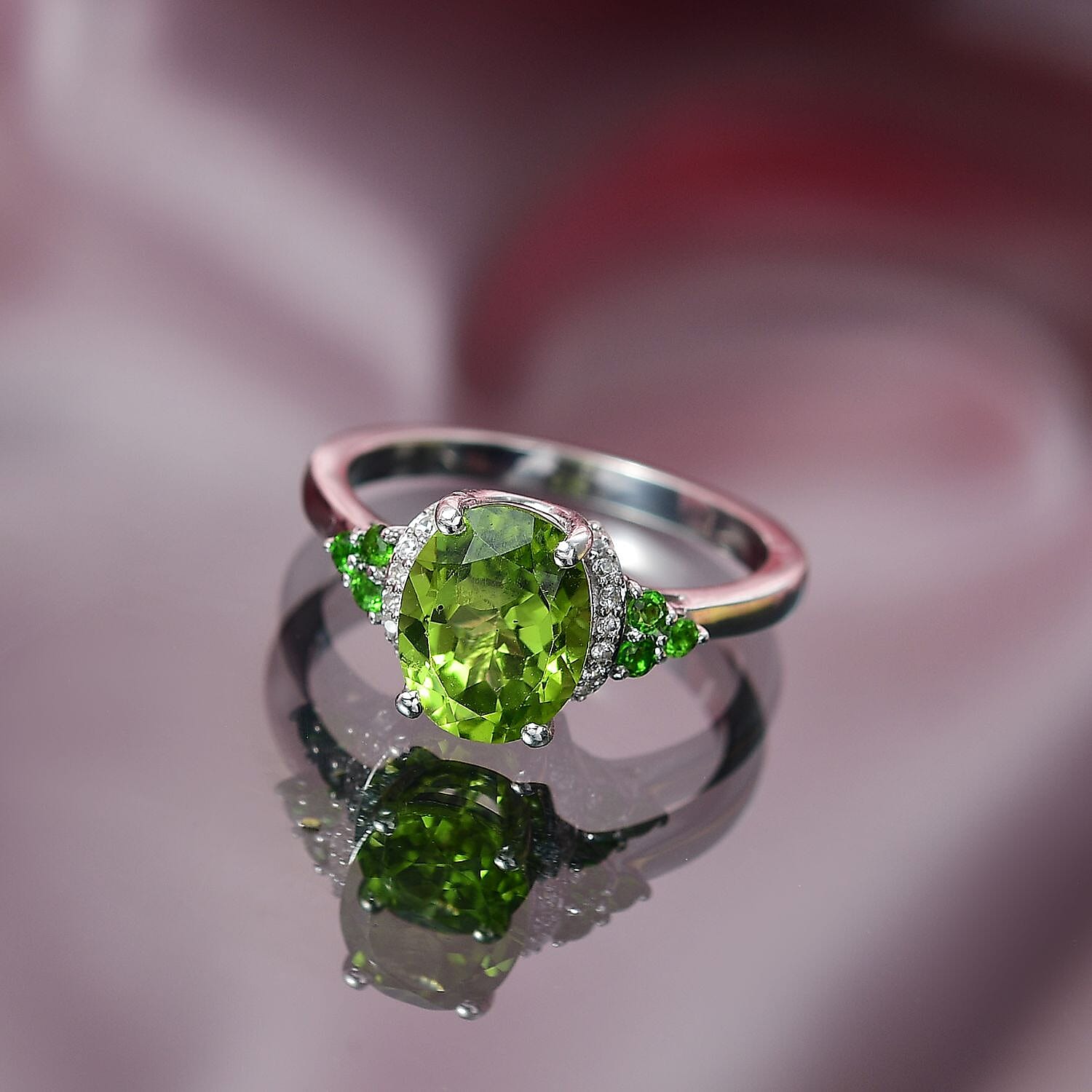 D'Joy Peridot and Multi Gemstone 3.25 ctw Landscape Ring in Rhodium Over Sterling Silver (Size 10.0)