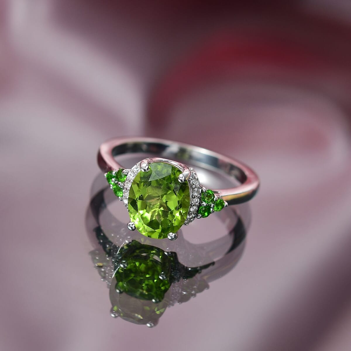 D'Joy Peridot and Multi Gemstone 3.25 ctw Landscape Ring in Rhodium Over Sterling Silver (Size 10.0) image number 1