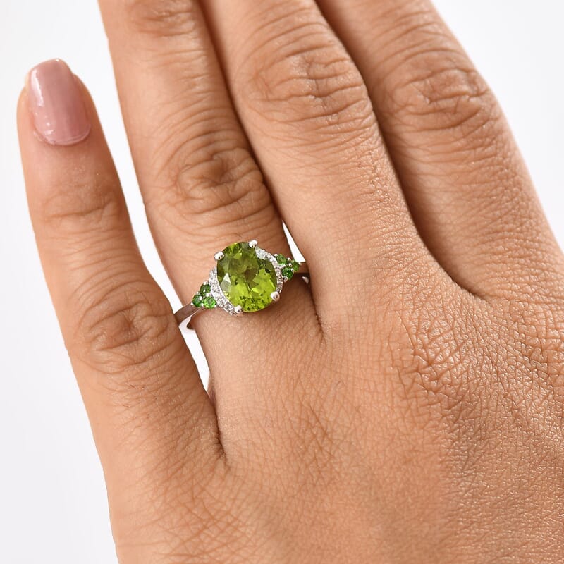 D'Joy Peridot and Multi Gemstone 3.25 ctw Landscape Ring in Rhodium Over Sterling Silver (Size 10.0)