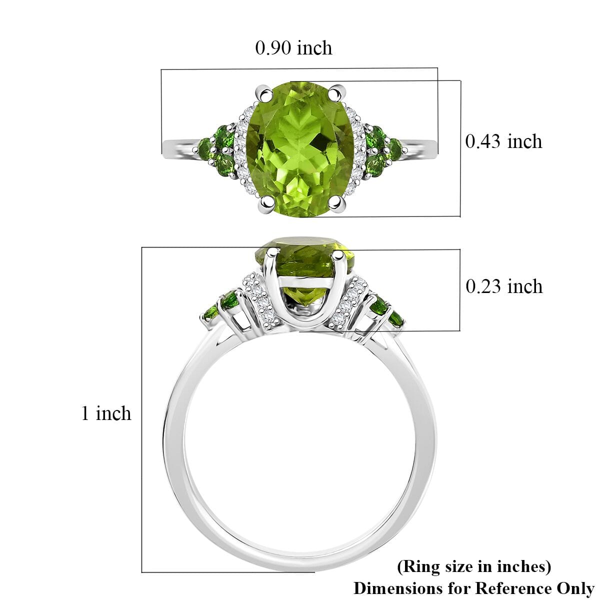 D'Joy Peridot and Multi Gemstone 3.25 ctw Landscape Ring in Rhodium Over Sterling Silver (Size 10.0) image number 5