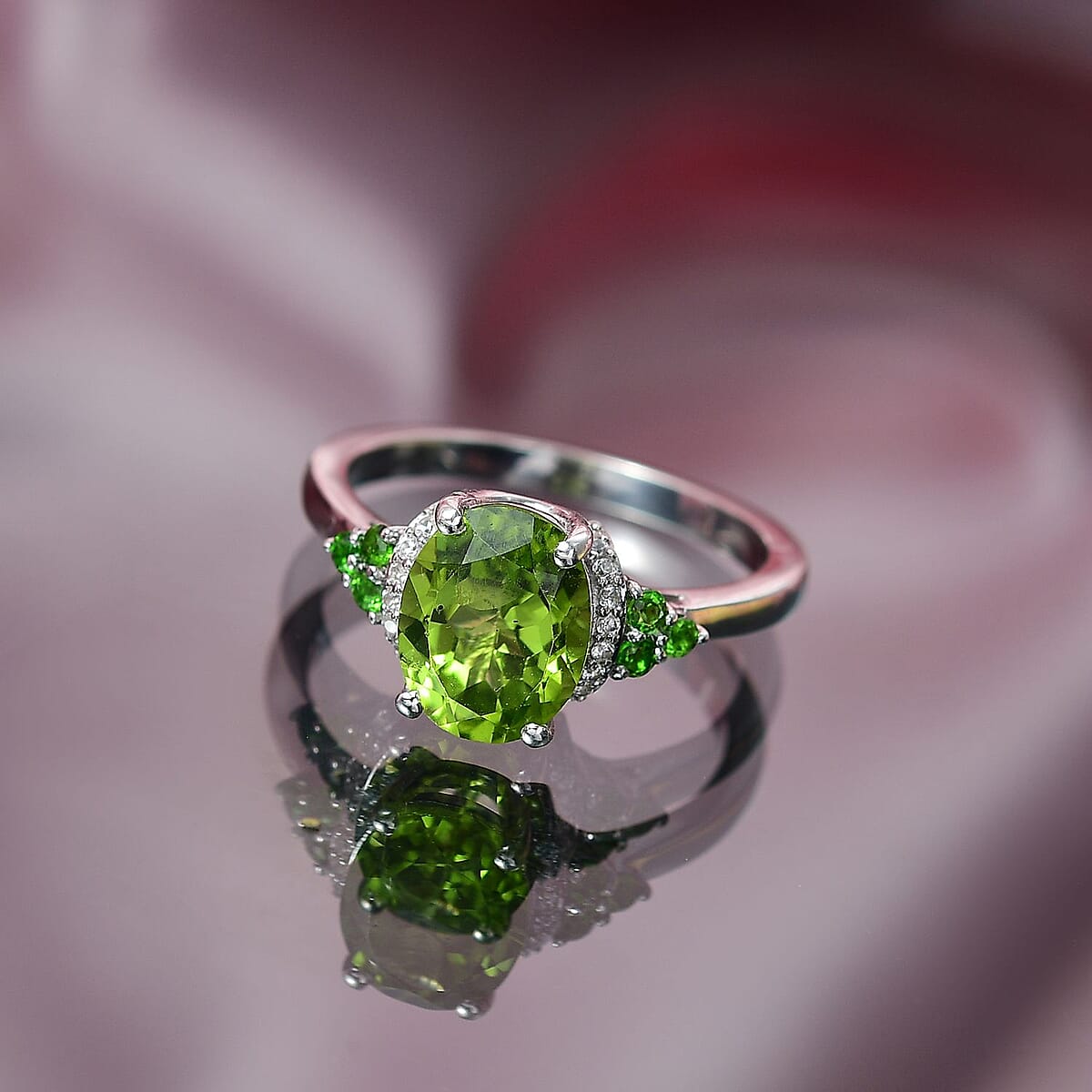D'Joy Peridot and Multi Gemstone 3.25 ctw Landscape Ring in Rhodium Over Sterling Silver (Size 8.0) image number 1