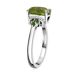 D'Joy Peridot and Multi Gemstone 3.25 ctw Landscape Ring in Rhodium Over Sterling Silver (Size 8.0)