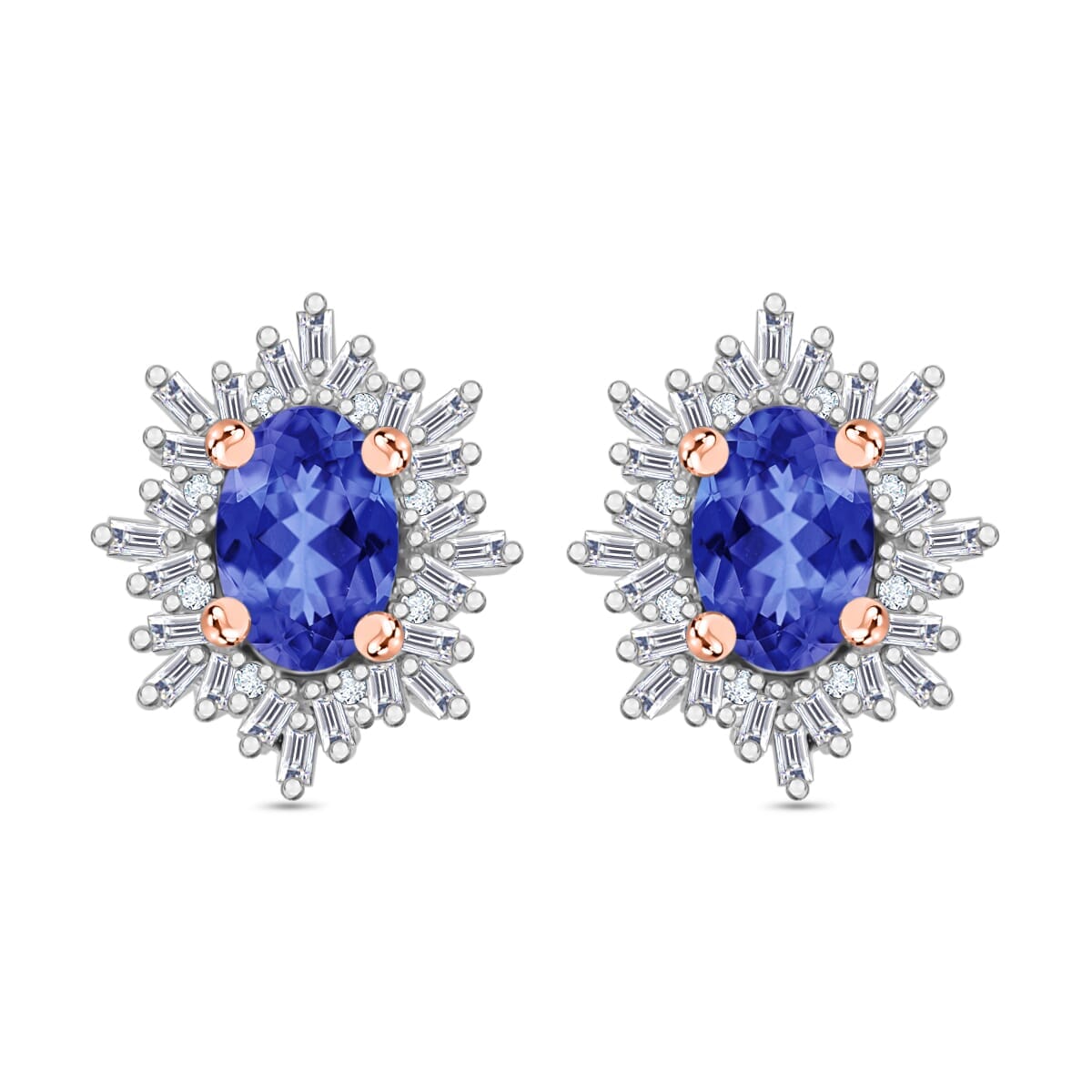 Rhapsody AAAA Tanzanite and E-F VS2 Diamond 1.20 ctw Stud Earrings in 18K Rose Gold image number 0