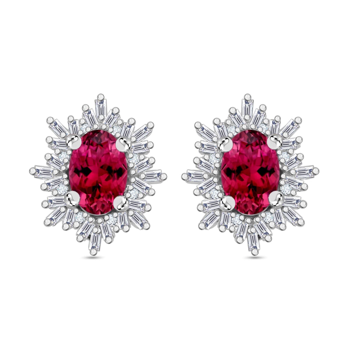 Rhapsody AAAA Ouro Fino Rubellite and E-F VS2 Diamond 1.55 ctw Stud Earrings in 18K White Gold image number 0