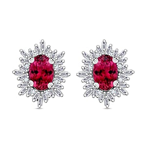 Rhapsody AAAA Ouro Fino Rubellite and E-F VS2 Diamond 1.55 ctw Stud Earrings in 18K White Gold (Del. in 10-12 Days)