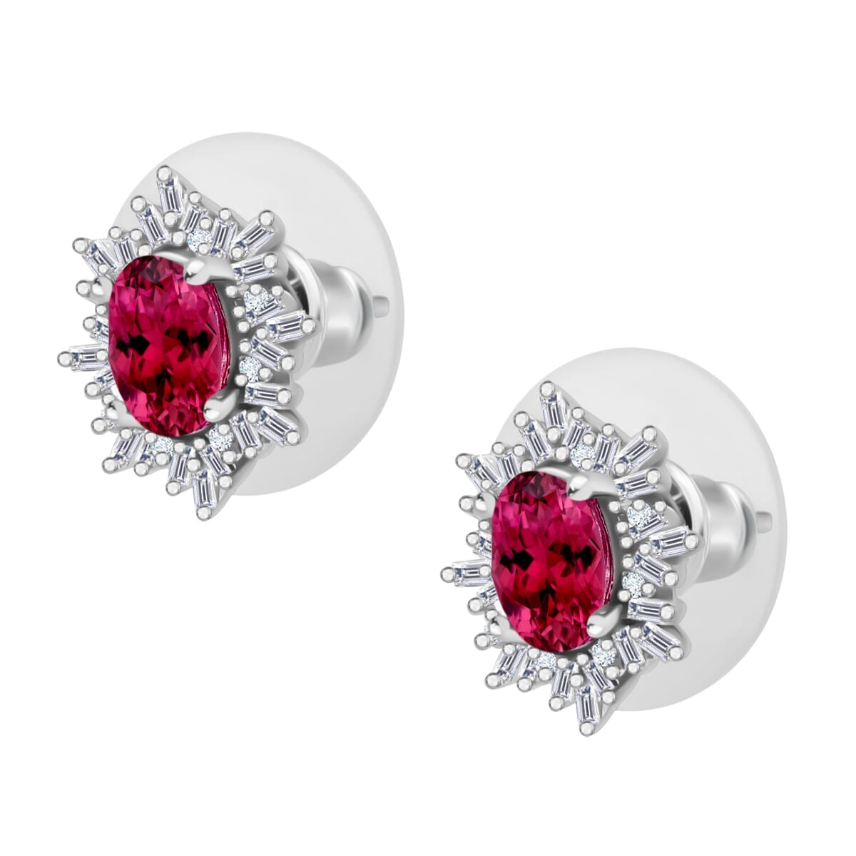 Rhapsody AAAA Ouro Fino Rubellite and E-F VS2 Diamond 1.55 ctw Stud Earrings in 18K White Gold image number 2