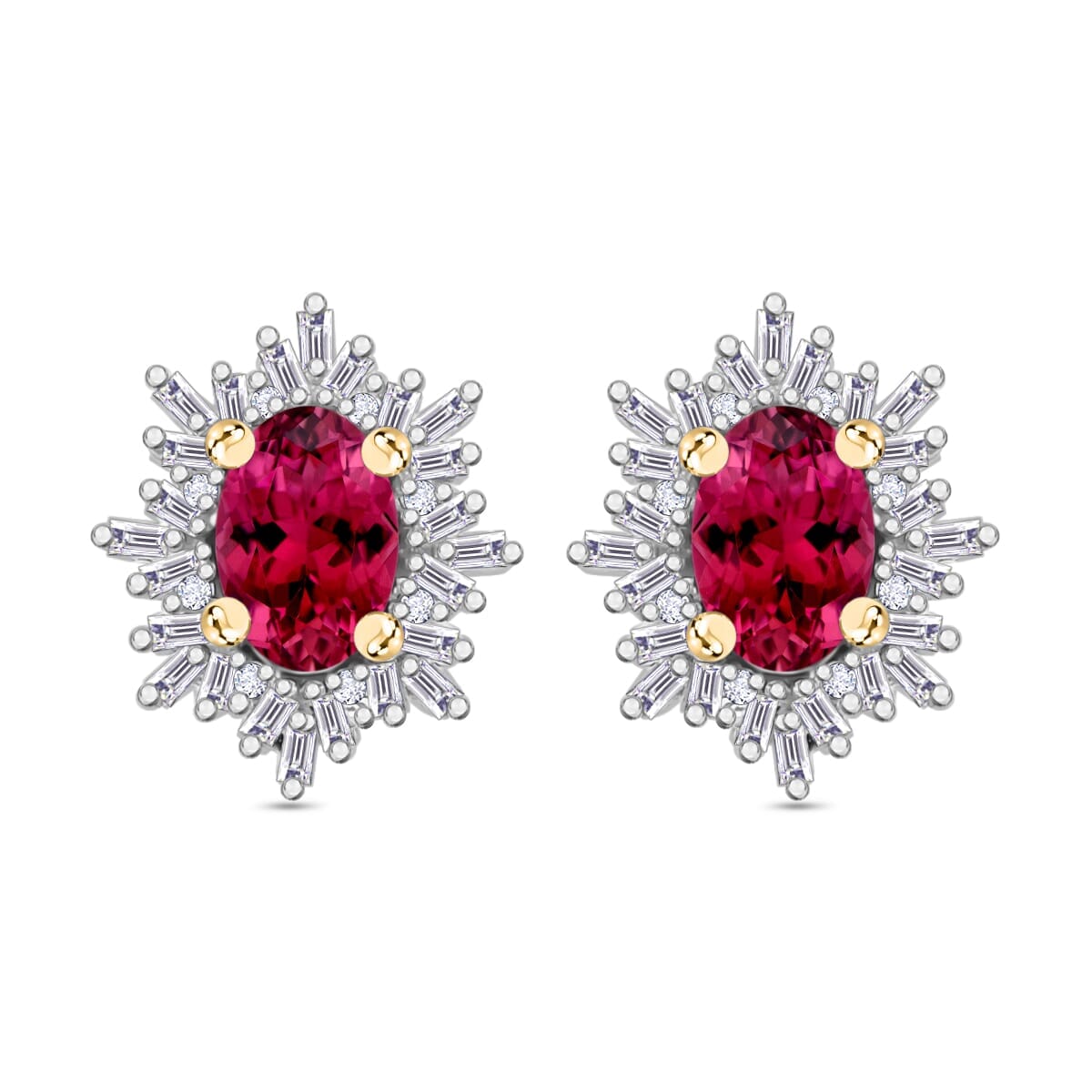 Rhapsody AAAA Ouro Fino Rubellite and E-F VS2 Diamond 1.55 ctw Stud Earrings in 18K Yellow Gold image number 0