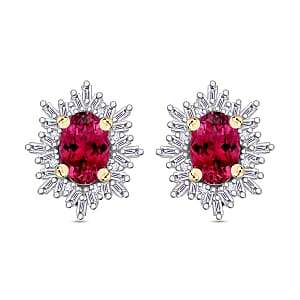 Rhapsody AAAA Ouro Fino Rubellite and E-F VS2 Diamond 1.55 ctw Stud Earrings in 18K Yellow Gold (Del. in 10-12 Days)