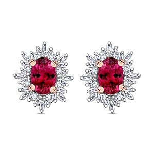 Rhapsody AAAA Ouro Fino Rubellite and E-F VS2 Diamond 1.55 ctw Stud Earrings in 18K Rose Gold (Del. in 10-12 Days)