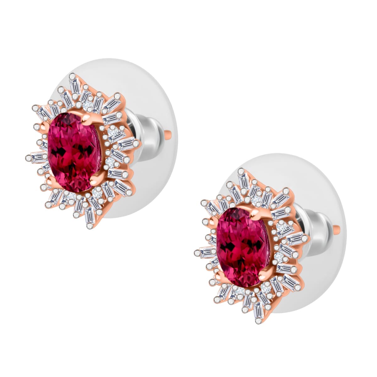 Rhapsody AAAA Ouro Fino Rubellite and E-F VS2 Diamond 1.55 ctw Stud Earrings in 18K Rose Gold image number 2