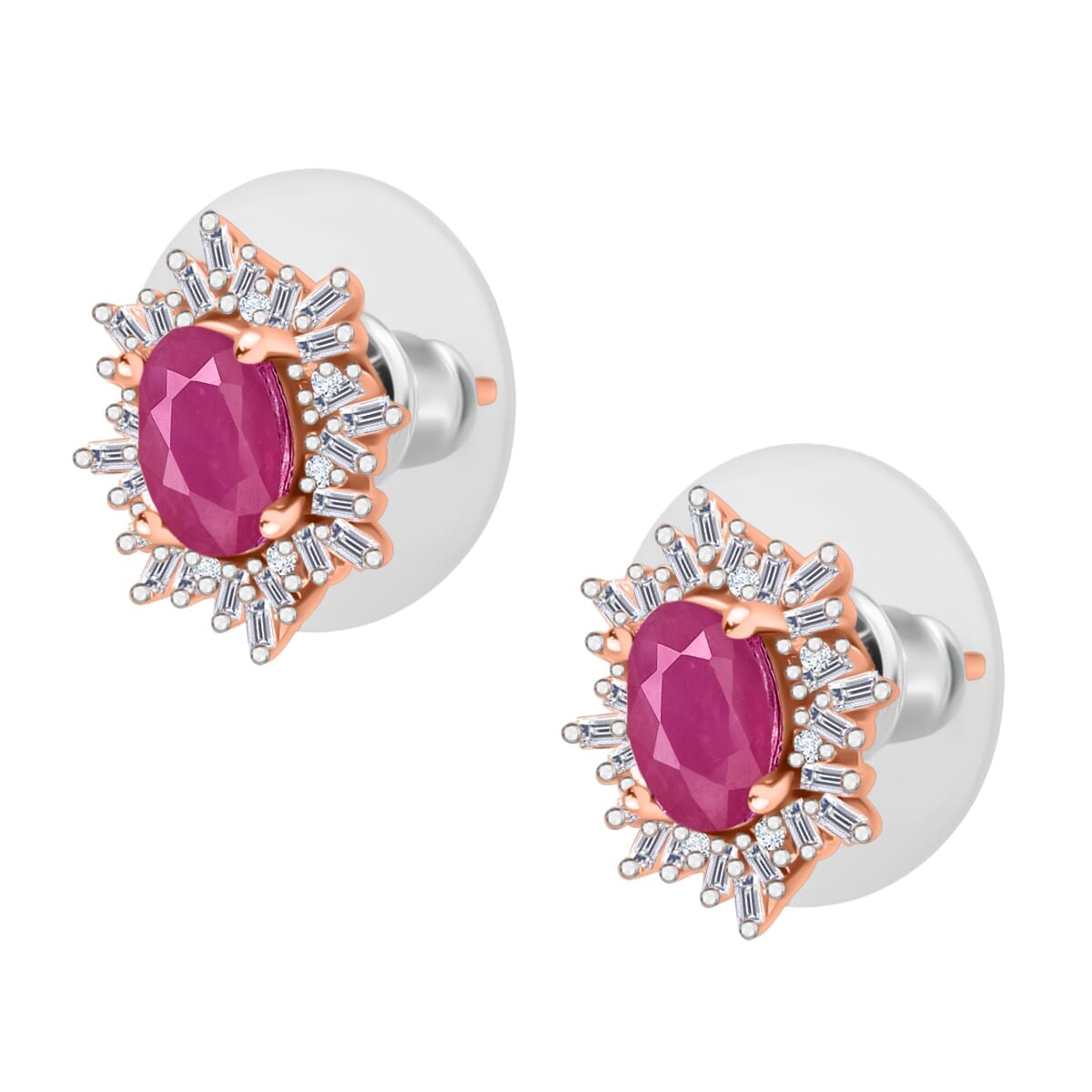 Rhapsody AAAA Mozambique Ruby and E-F VS2 Diamond 1.40 ctw Stud Earrings in 18K Rose Gold image number 2