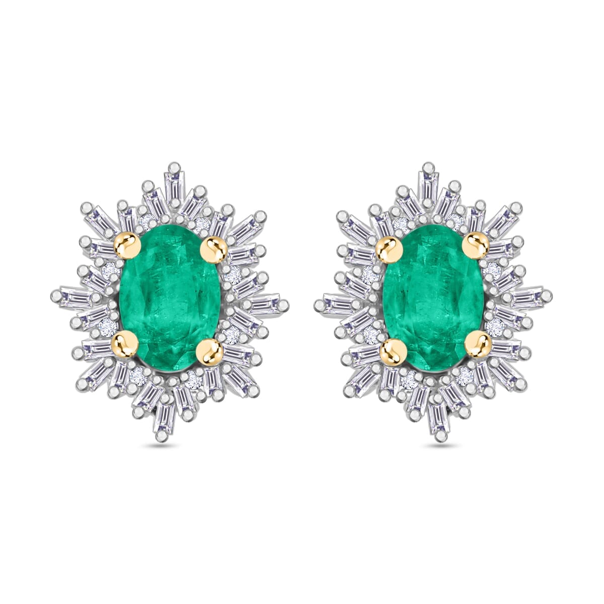 Rhapsody AAAA Kagem Zambian Emerald and E-F VS2 Diamond 1.15 ctw Stud Earrings in 18K Yellow Gold image number 0