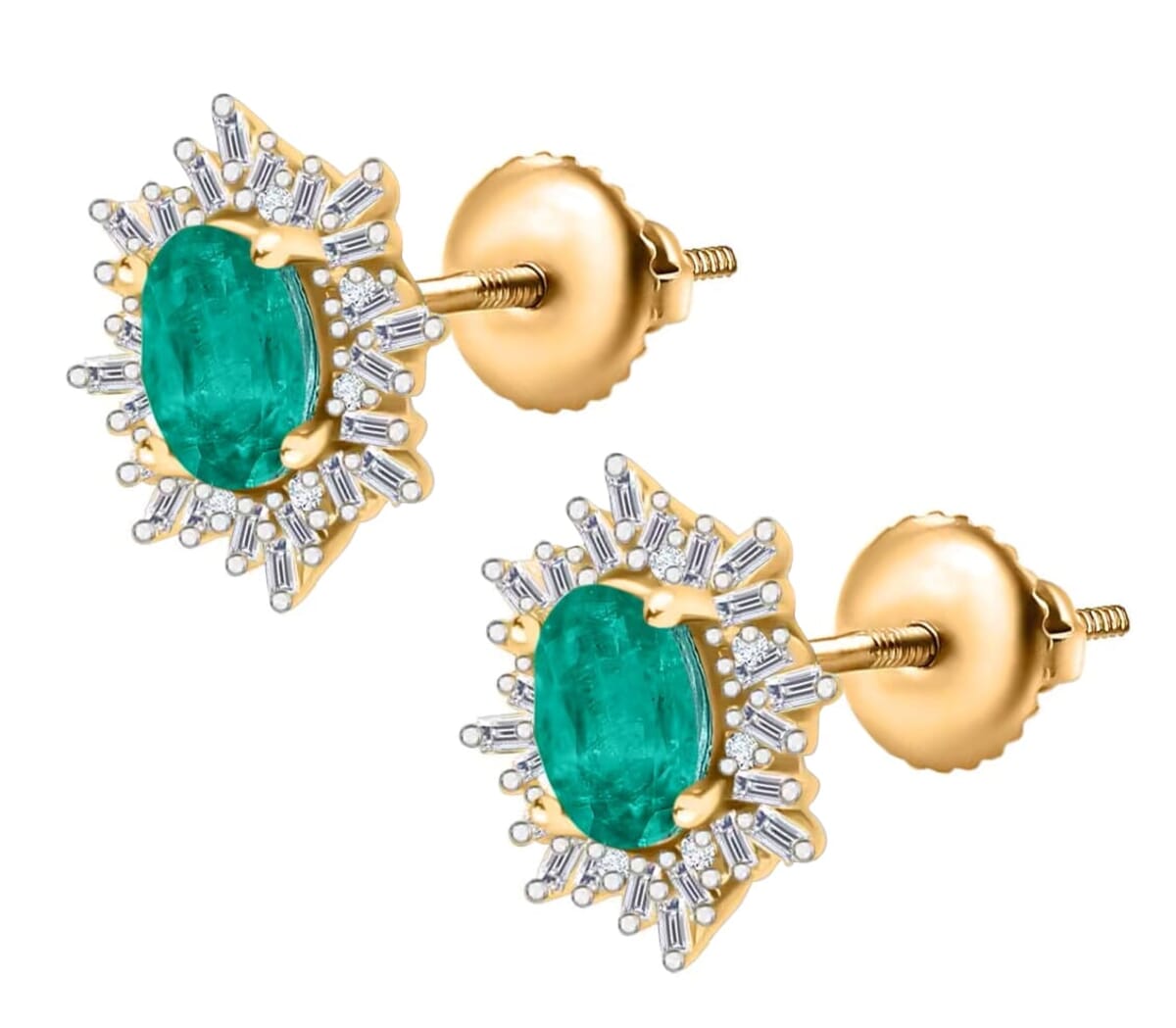Rhapsody AAAA Kagem Zambian Emerald and E-F VS2 Diamond 1.15 ctw Stud Earrings in 18K Yellow Gold image number 2