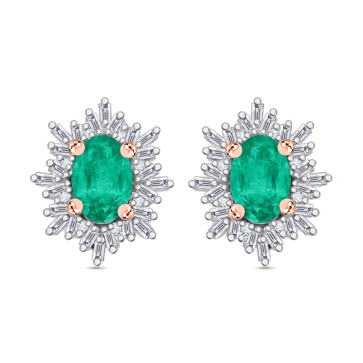 Rhapsody AAAA Kagem Zambian Emerald and E-F VS2 Diamond 1.15 ctw Stud Earrings in 18K Rose Gold image number 0