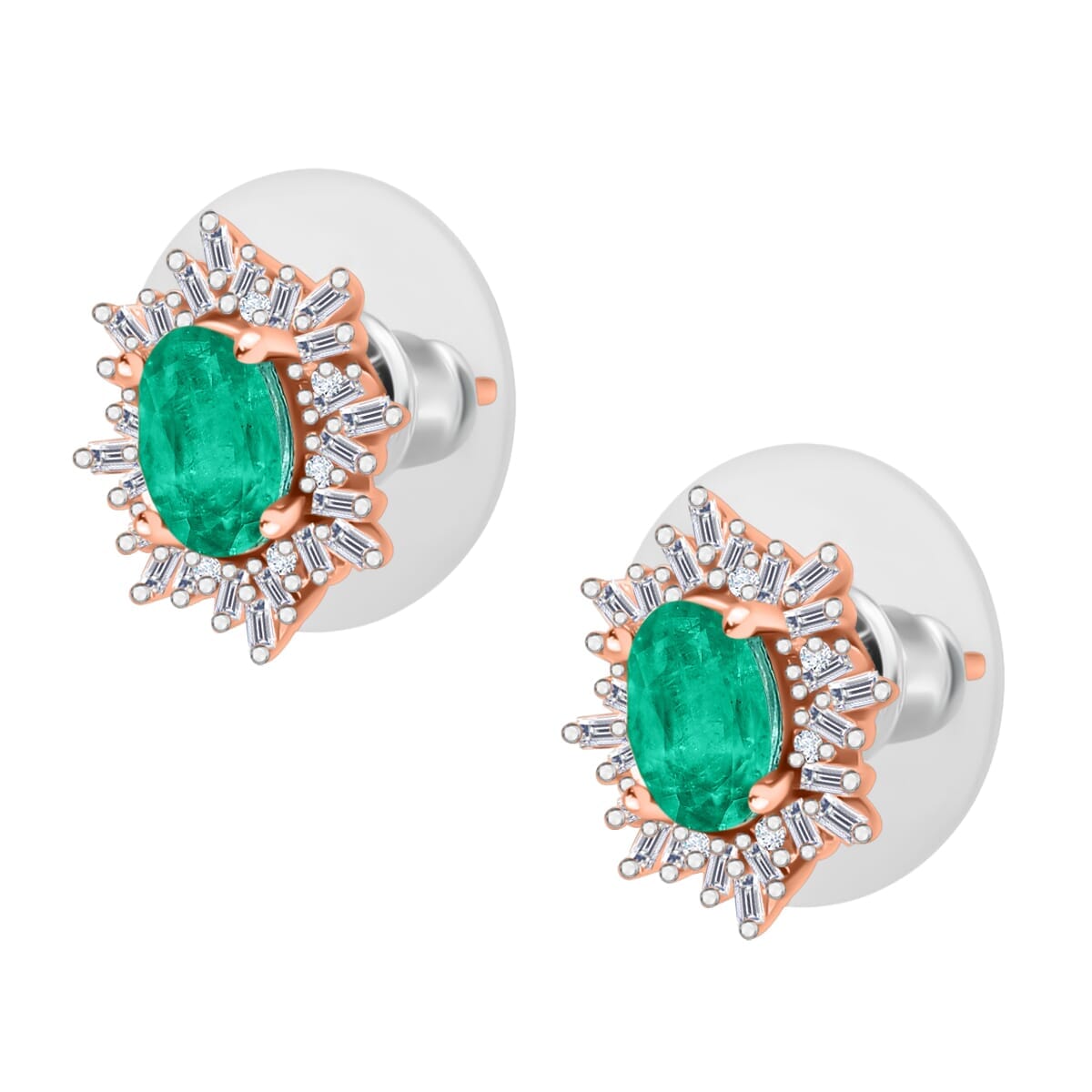 Rhapsody AAAA Kagem Zambian Emerald and E-F VS2 Diamond 1.15 ctw Stud Earrings in 18K Rose Gold image number 2