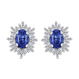 Rhapsody AAAA Ceylon Blue Sapphire and E-F VS2 Diamond 1.35 ctw Stud Earrings in 18K White Gold (Del. in 10-12 Days)