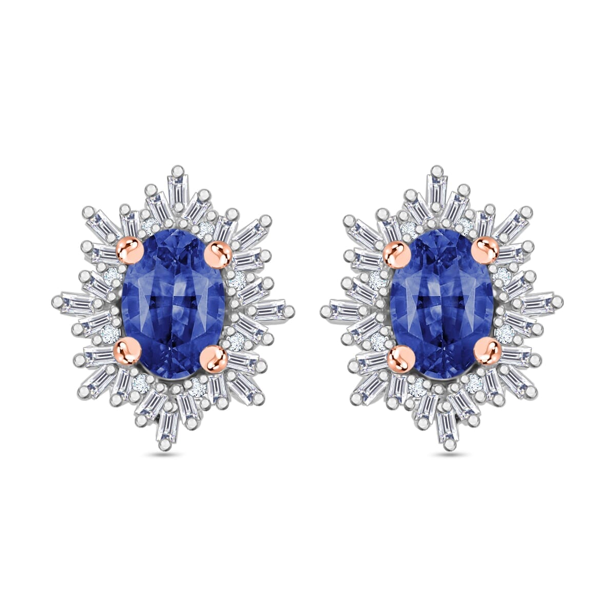 Rhapsody AAAA Ceylon Blue Sapphire and E-F VS2 Diamond 1.35 ctw Stud Earrings in 18K Rose Gold image number 0