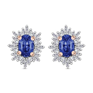 Rhapsody AAAA Ceylon Blue Sapphire and E-F VS2 Diamond 1.35 ctw Stud Earrings in 18K Rose Gold (Del. in 10-12 Days)