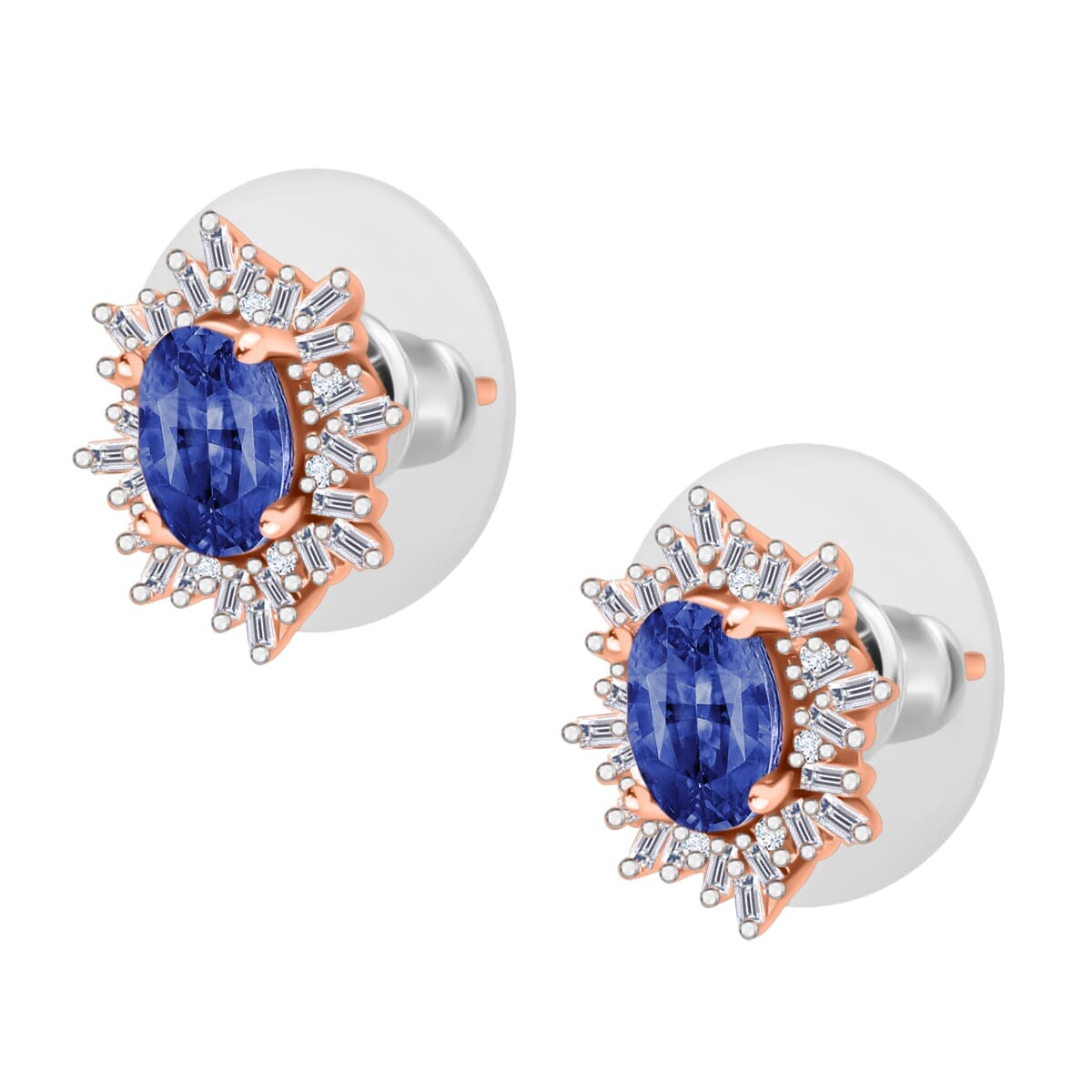 Rhapsody AAAA Ceylon Blue Sapphire and E-F VS2 Diamond 1.35 ctw Stud Earrings in 18K Rose Gold image number 2