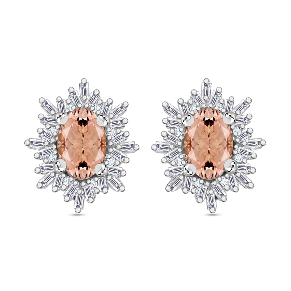 Rhapsody AAAA Pink Morganite and E-F VS2 Diamond 1.15 ctw Stud Earrings in 18K White Gold image number 0