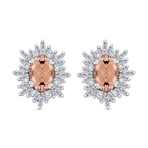 Rhapsody AAAA Pink Morganite and E-F VS2 Diamond 1.15 ctw Stud Earrings in 18K White Gold