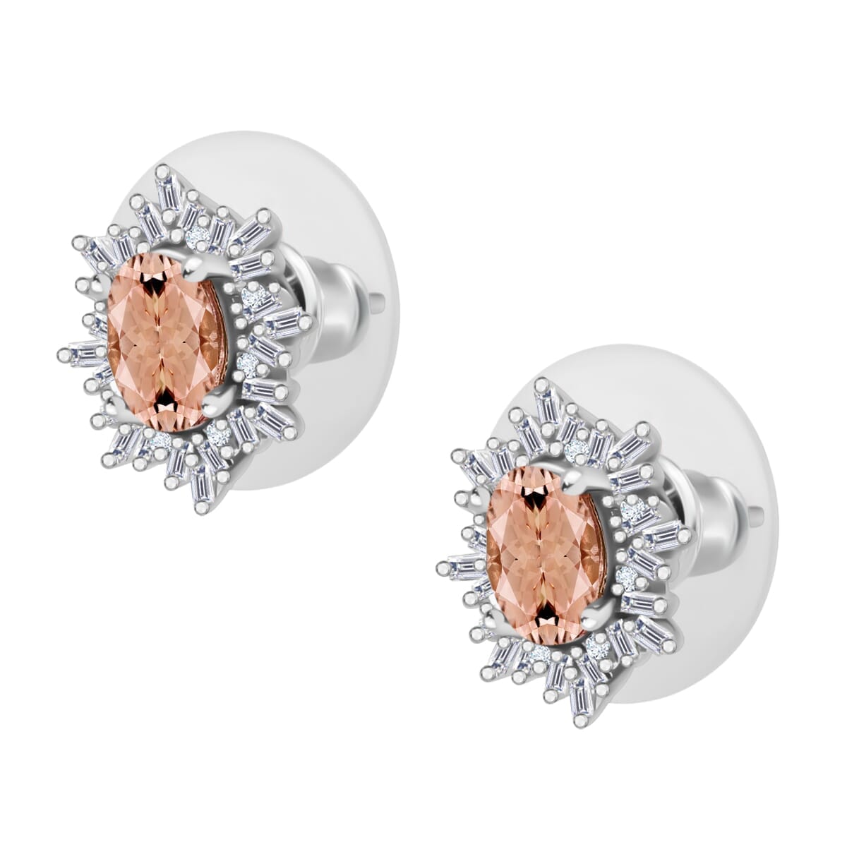 Rhapsody AAAA Pink Morganite and E-F VS2 Diamond 1.15 ctw Stud Earrings in 18K White Gold image number 2