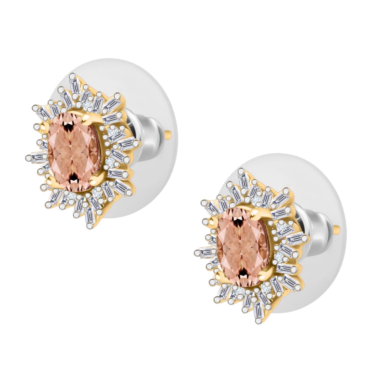 Rhapsody AAAA Pink Morganite and E-F VS2 Diamond 1.15 ctw Stud Earrings in 18K Yellow Gold image number 2