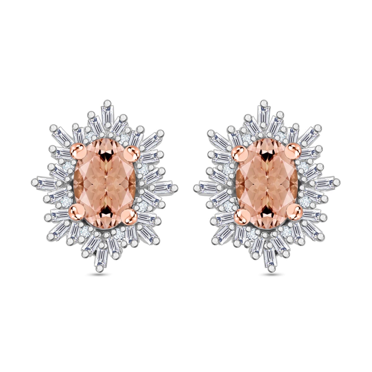 Rhapsody AAAA Pink Morganite and E-F VS2 Diamond 1.15 ctw Stud Earrings in 18K Rose Gold image number 0