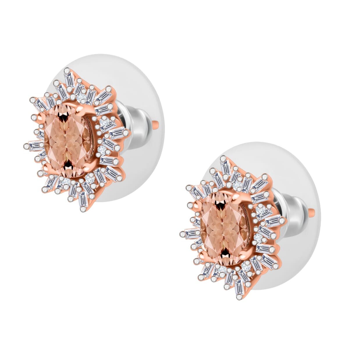 Rhapsody AAAA Pink Morganite and E-F VS2 Diamond 1.15 ctw Stud Earrings in 18K Rose Gold image number 2