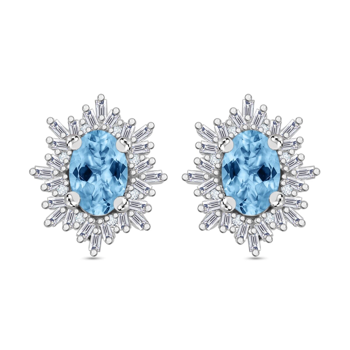 Rhapsody AAAA Santa Maria Aquamarine and E-F VS2 Diamond 1.17 ctw Earrings in 18K White Gold image number 0