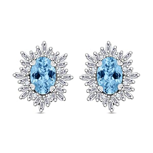 Rhapsody AAAA Santa Maria Aquamarine and E-F VS2 Diamond 1.17 ctw Earrings in 18K White Gold (Del. in 10-12 Days)