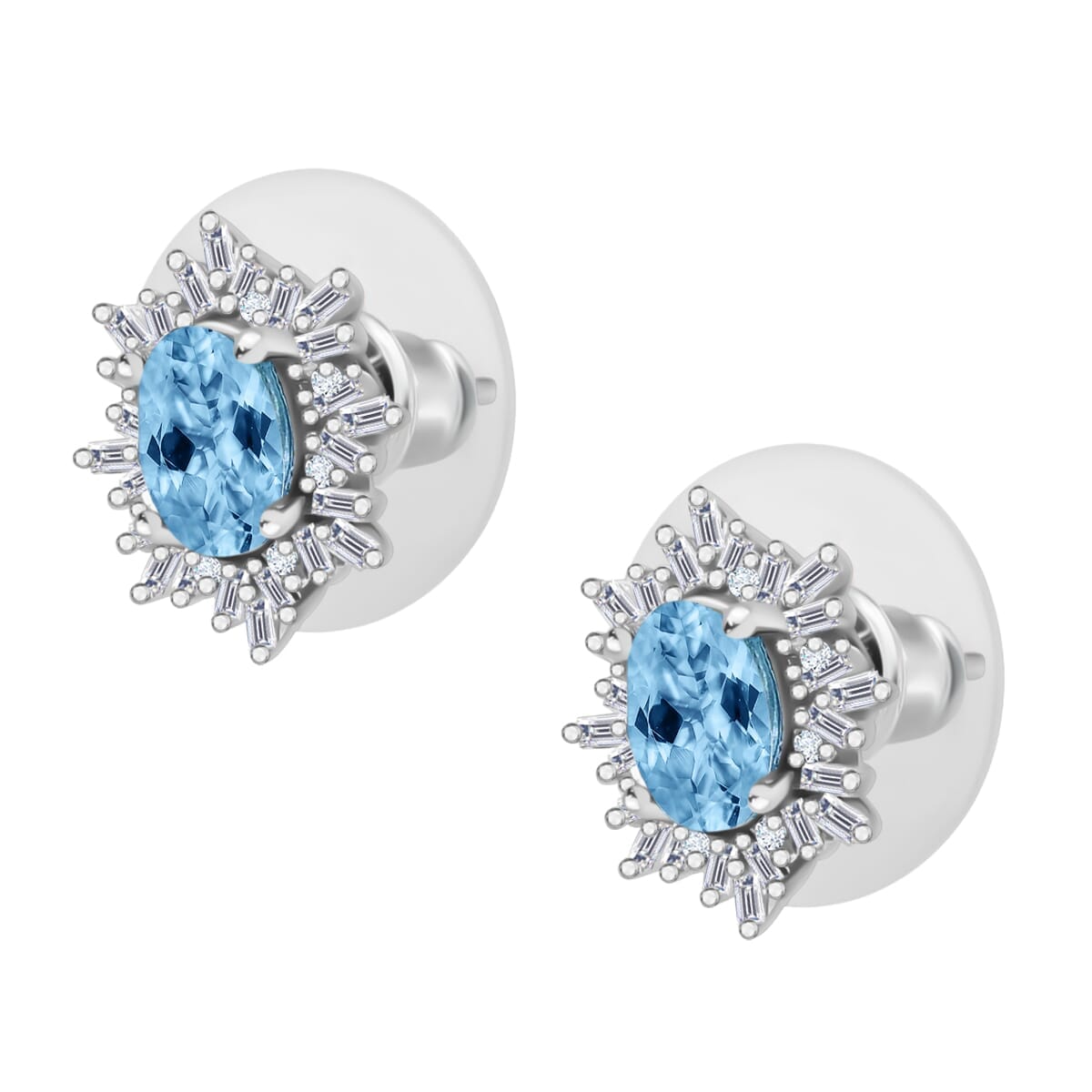 Rhapsody AAAA Santa Maria Aquamarine and E-F VS2 Diamond 1.17 ctw Earrings in 18K White Gold image number 2