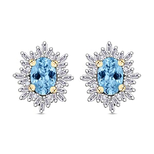 Rhapsody AAAA Santa Maria Aquamarine and E-F VS2 Diamond 1.17 ctw Earrings in 18K Yellow Gold (Del. in 10-12 Days)