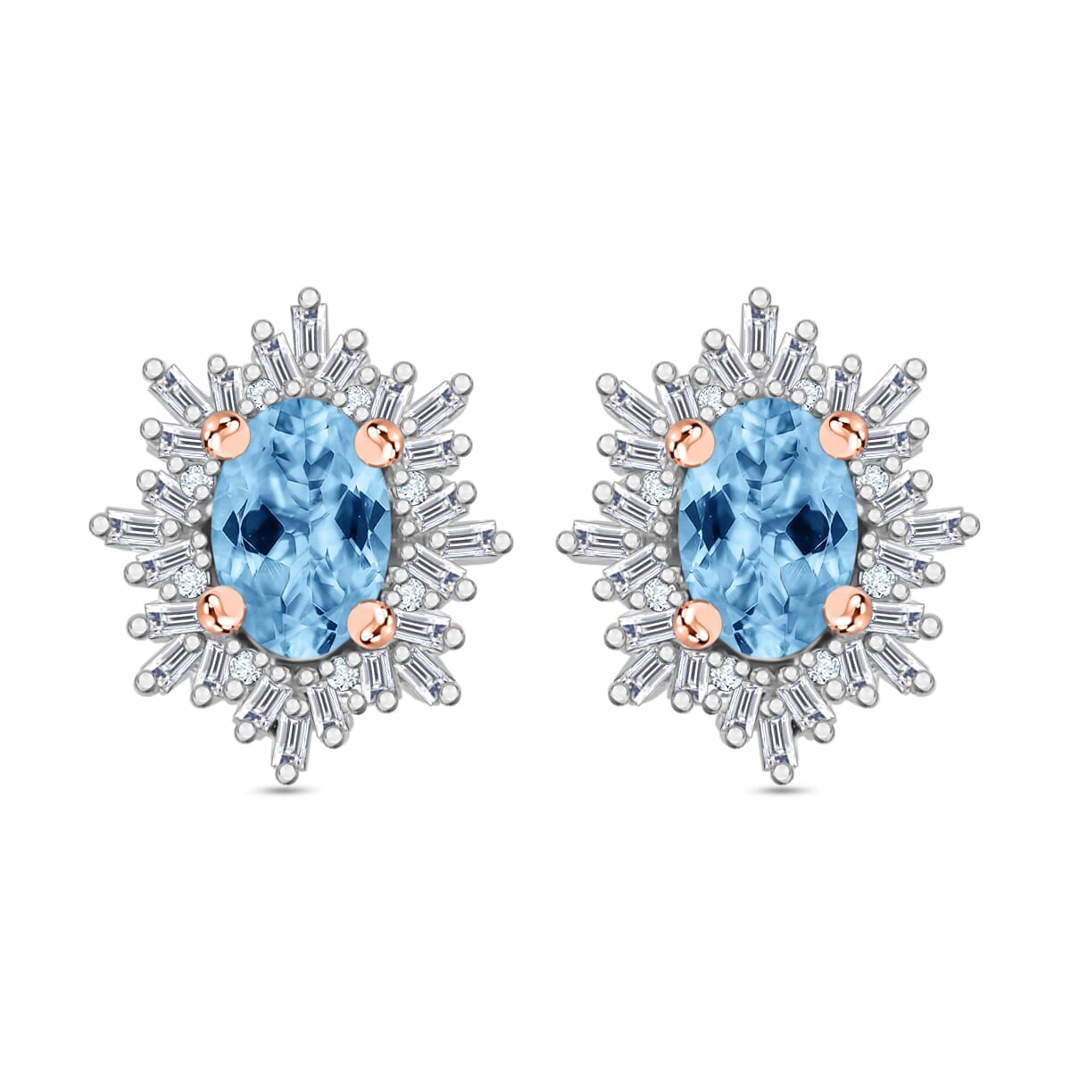 Rhapsody AAAA Santa Maria Aquamarine and E-F VS2 Diamond 1.17 ctw Earrings in 18K Rose Gold image number 0