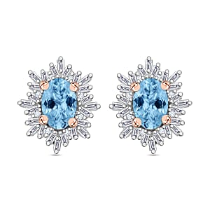 Rhapsody AAAA Santa Maria Aquamarine and E-F VS2 Diamond 1.17 ctw Earrings in 18K Rose Gold (Del. in 10-12 Days)