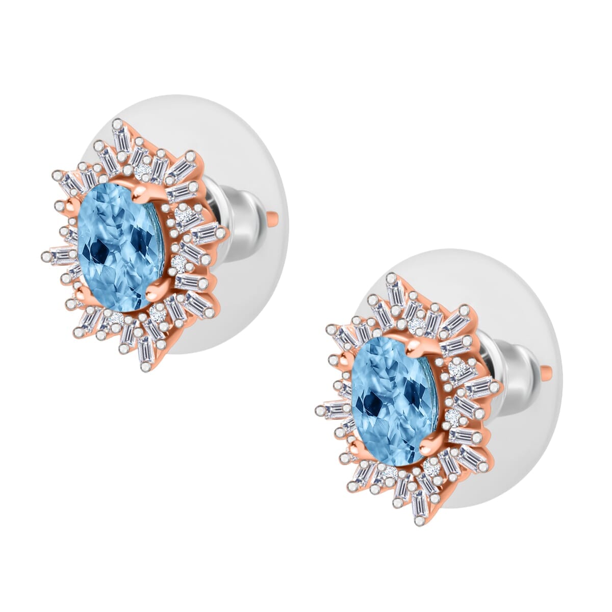 Rhapsody AAAA Santa Maria Aquamarine and E-F VS2 Diamond 1.17 ctw Earrings in 18K Rose Gold image number 2