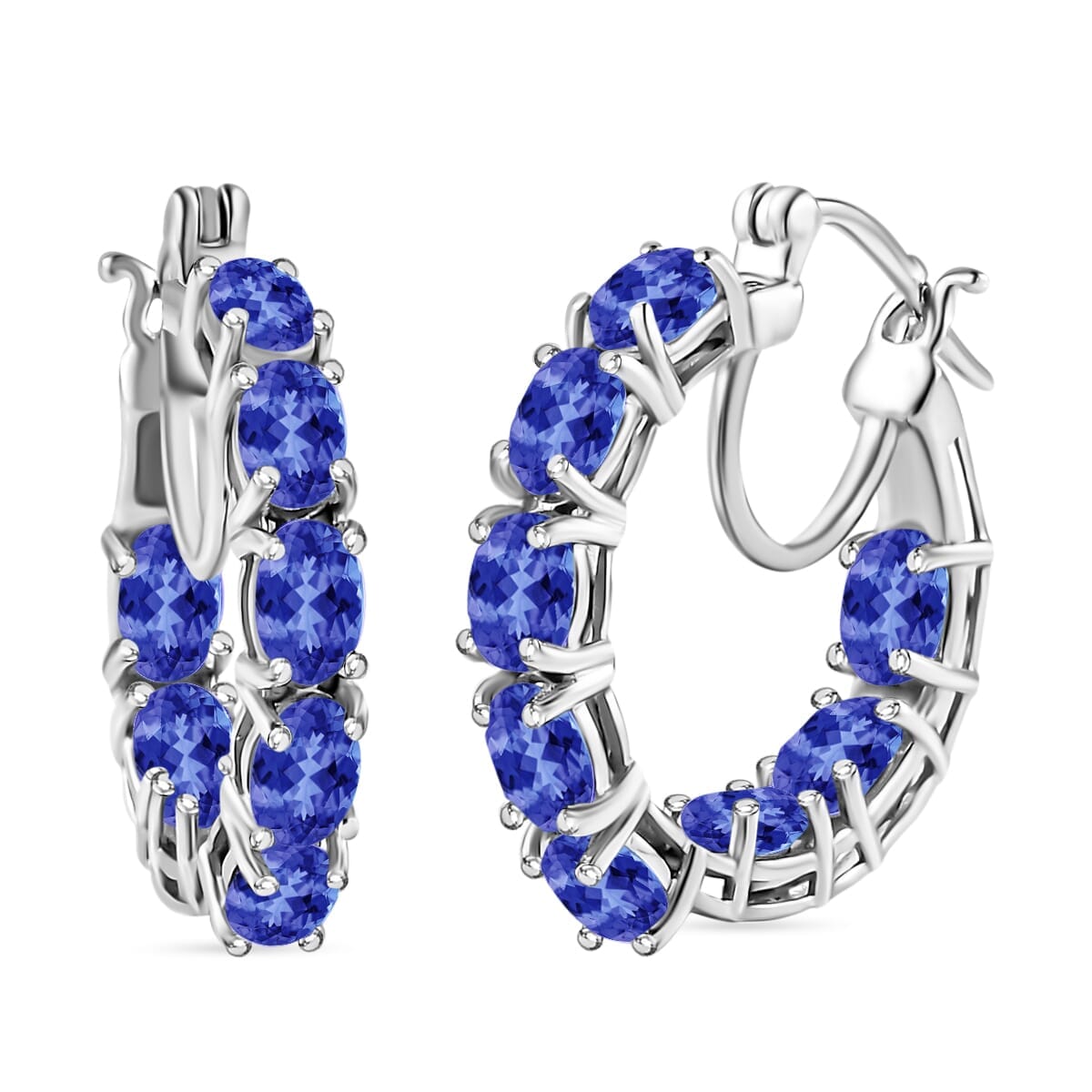 Rhapsody AAAA Tanzanite 7.68 ctw Inside-out Hoop Earrings in 18K White Gold image number 0