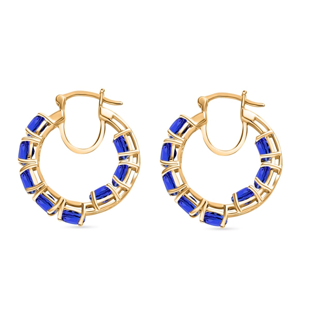 Rhapsody AAAA Tanzanite 7.68 ctw Inside-out Hoop Earrings in 18K Yellow Gold image number 2