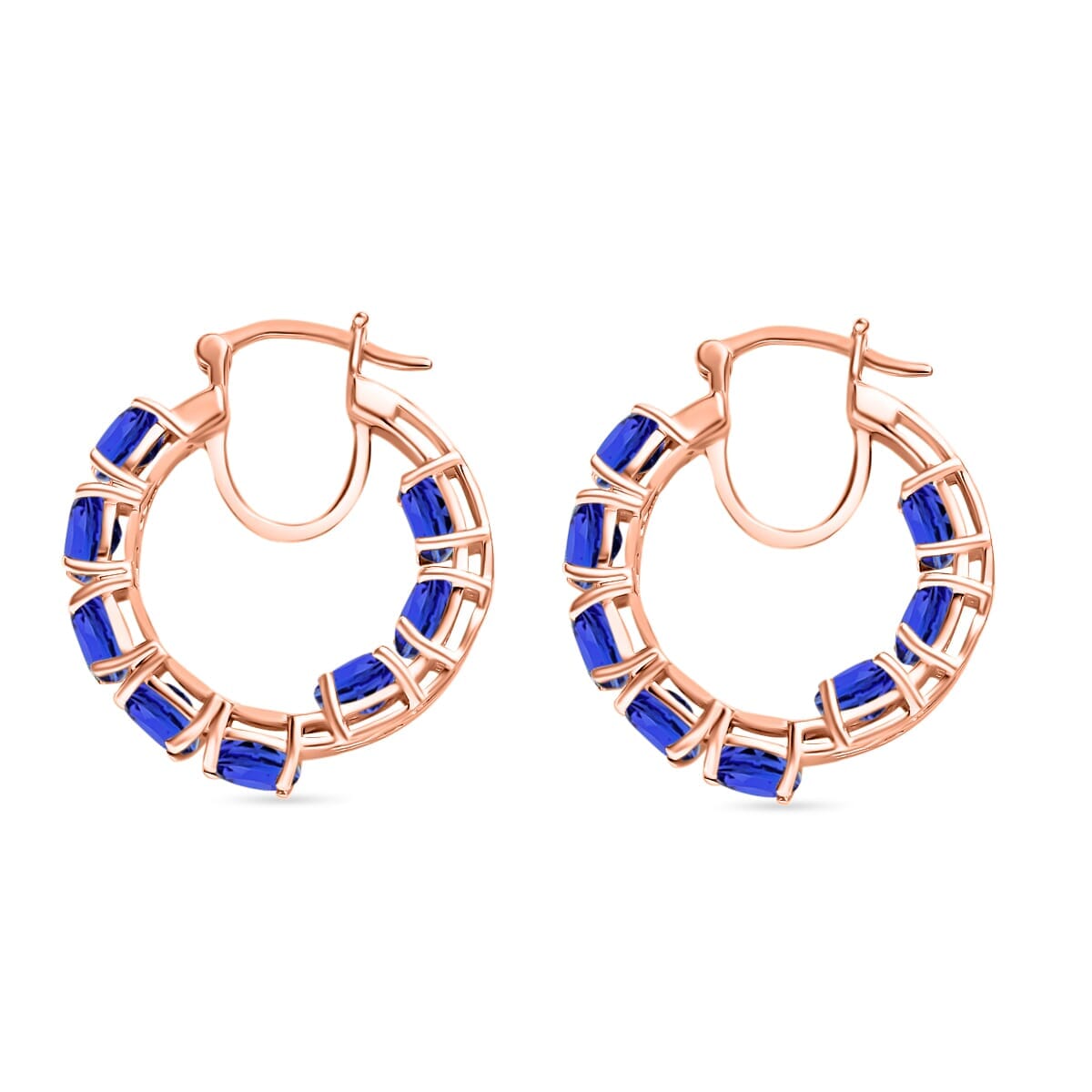 Rhapsody AAAA Tanzanite 7.68 ctw Inside-out Hoop Earrings in 18K Rose Gold image number 2